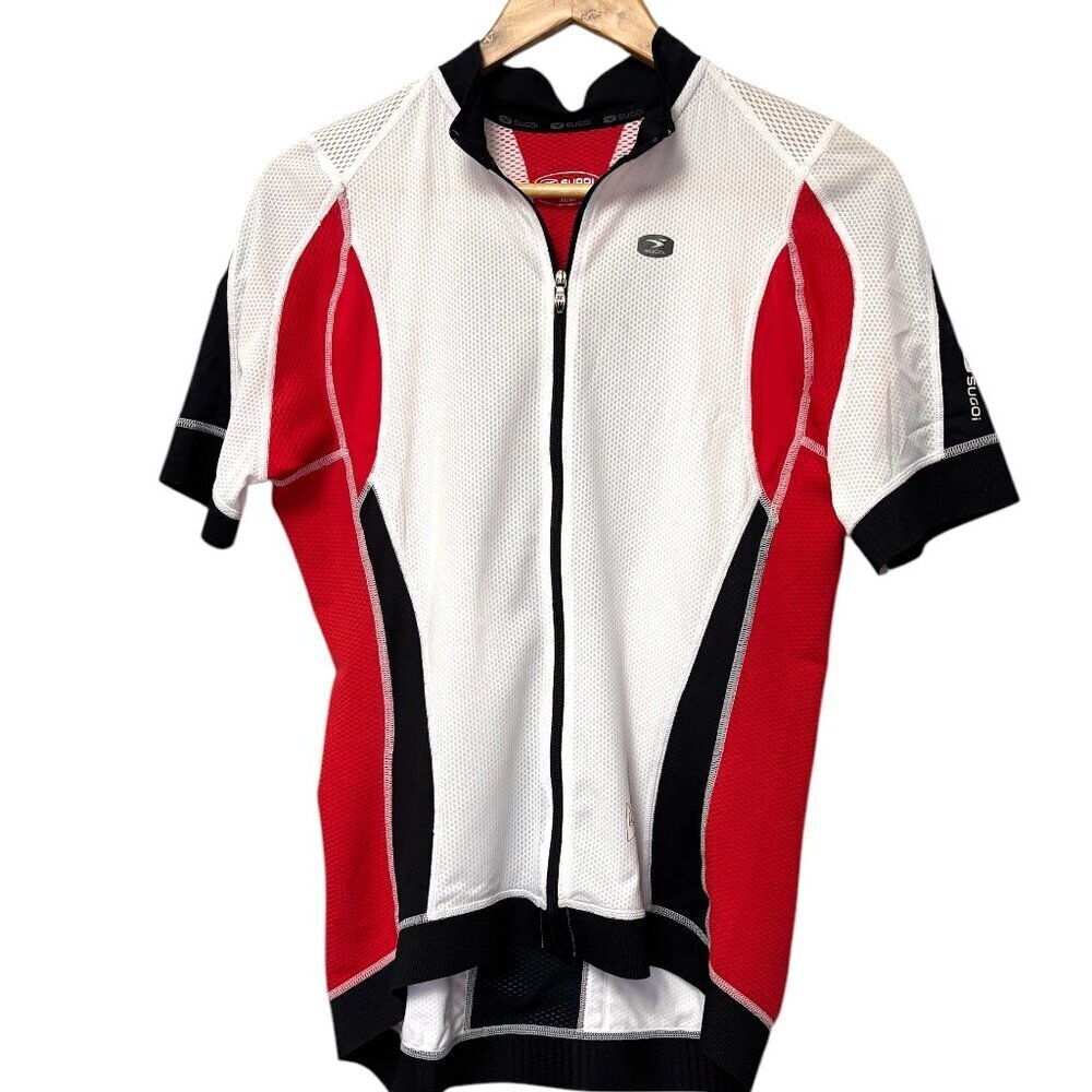 Sugoi Biking Cycling Top RS Jersey Full Zip Womens XL White Red Black EUC